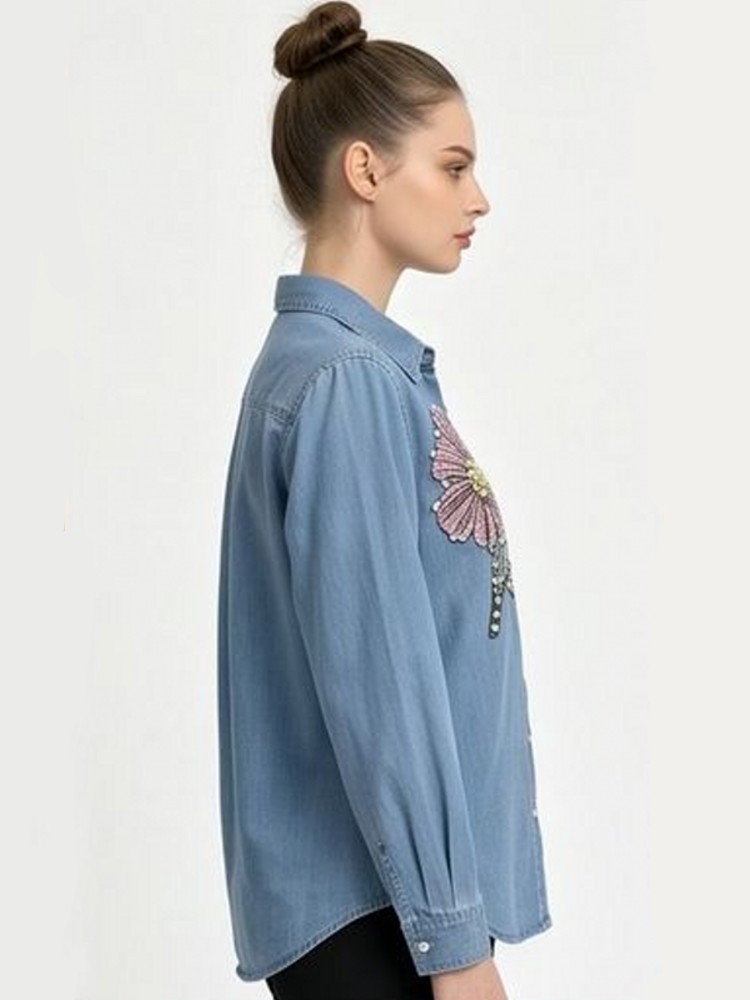 Damskie dżinsowe bluzki z haft – Embroidery Cotton Shirt recenzja i cena